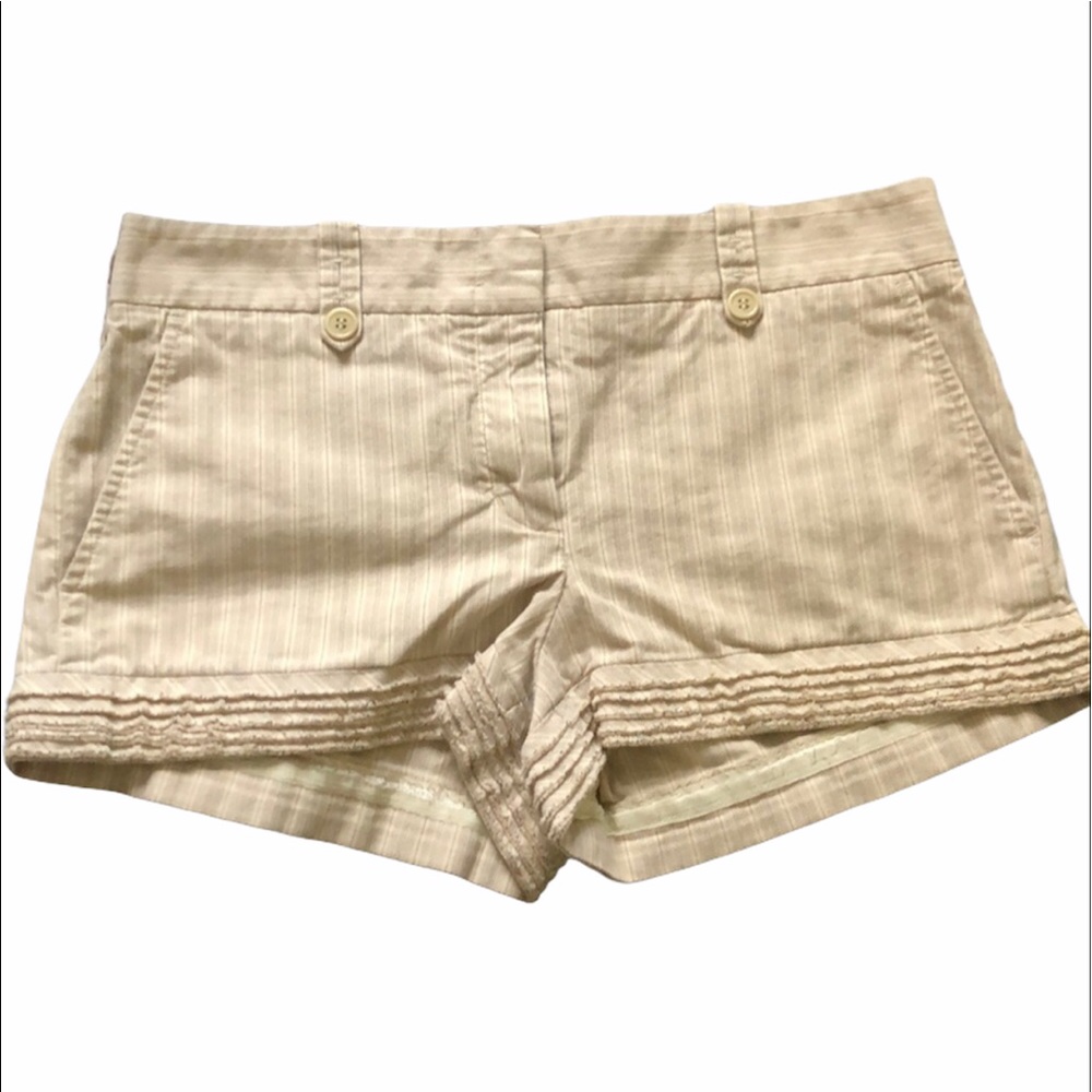 BCBG MAXAZRIA pin striped frayed hem low rise shorts